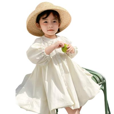 Baby Girl Dress with Detachable Cute Fluffy and Perfect for and Ages White Collar, Princess-Style Tunic, Gathered, Spring, Summer, Fall, 1-6
