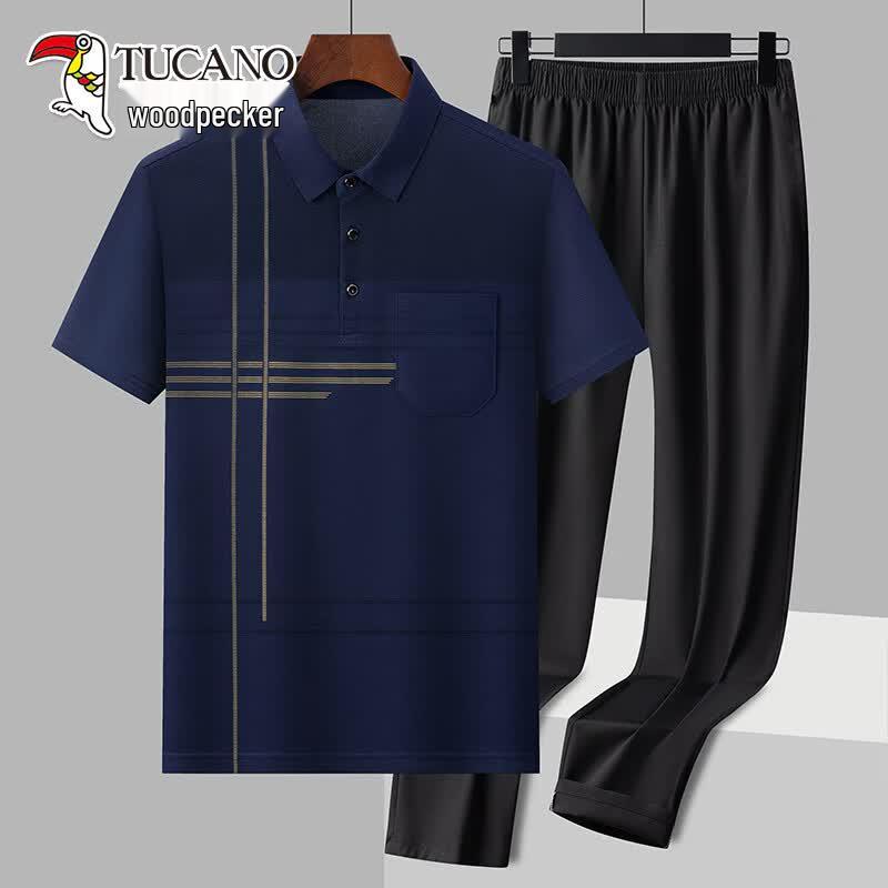 TUCANO Men s Ice Silk Polo Shirt & Long Pants Set 185/3XL