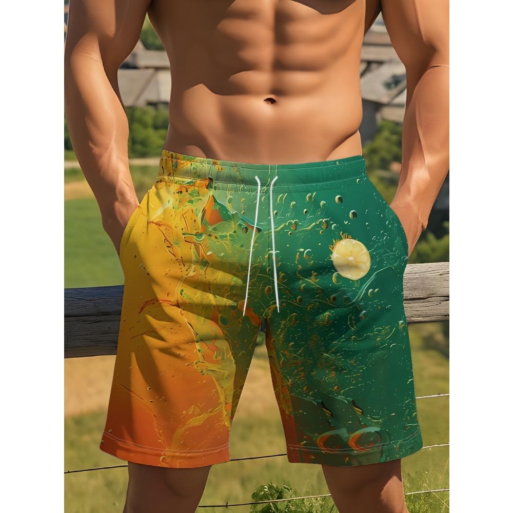 Men's Gradient Lemon Print Beach Shorts Drawstring Waist Quick Dry Casual Swim Trunks 2026