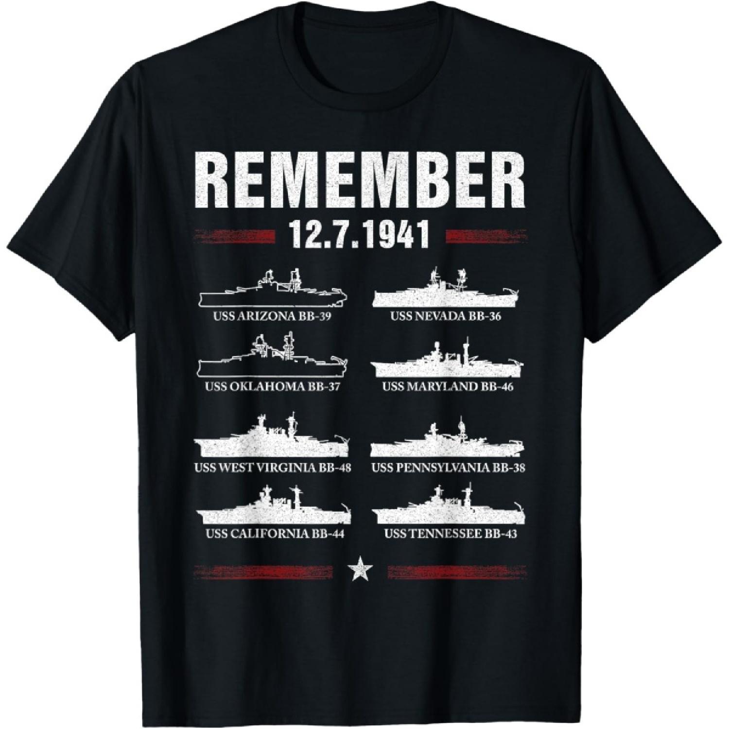 Remember Pearl Harbor Memorial Day December 7th 1941 WWII T-Shirt S