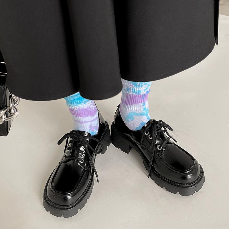 New Fashion Genuine Leather Women Shoes Casual Loafers Round Toe Platform Shoes Shoes Woman Zapatos De Mujer Women Lace -Up