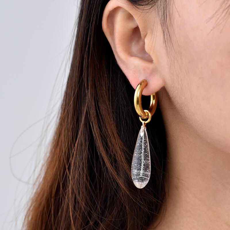New Fashion Long Waterdrop Pendant Hoop Earrings For Women Round Stainless Steel Gold Color Ear Buckel Dangle Female Jewelry