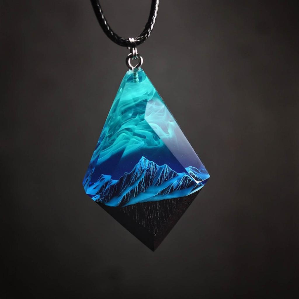 Crystal Resin Diamond Pendant Necklace Secret Magical World Inside Necklace Resin Snow Mountain Pendant Neckchain Charm