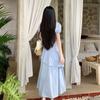 Summer new college style short-sleeved dress fashionable women's clothing French waist thin cake dress sweet long skirt
