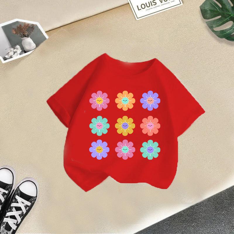Children T-shirt FlowerPrinted Kids 100% Cotton Clothes Tops 2-13Y O-Neck Short-sleeve T-shirt