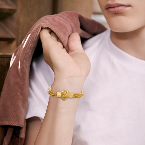 Men Bracelet Lion Decor Hip Hop Style Bracelet Round Smooth