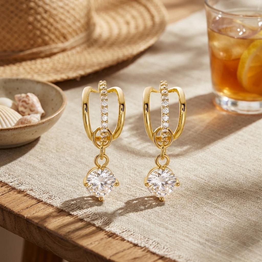 Minimalistischer Runder Zirkonia Anhänger C-förmige Hängeohrringe für Damen Herren Mode Geometrische Hängeohrringe Schmuck Geschenk