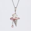 Women's Pearl Bow Pendant Necklace with Ice Cream Cone Charm