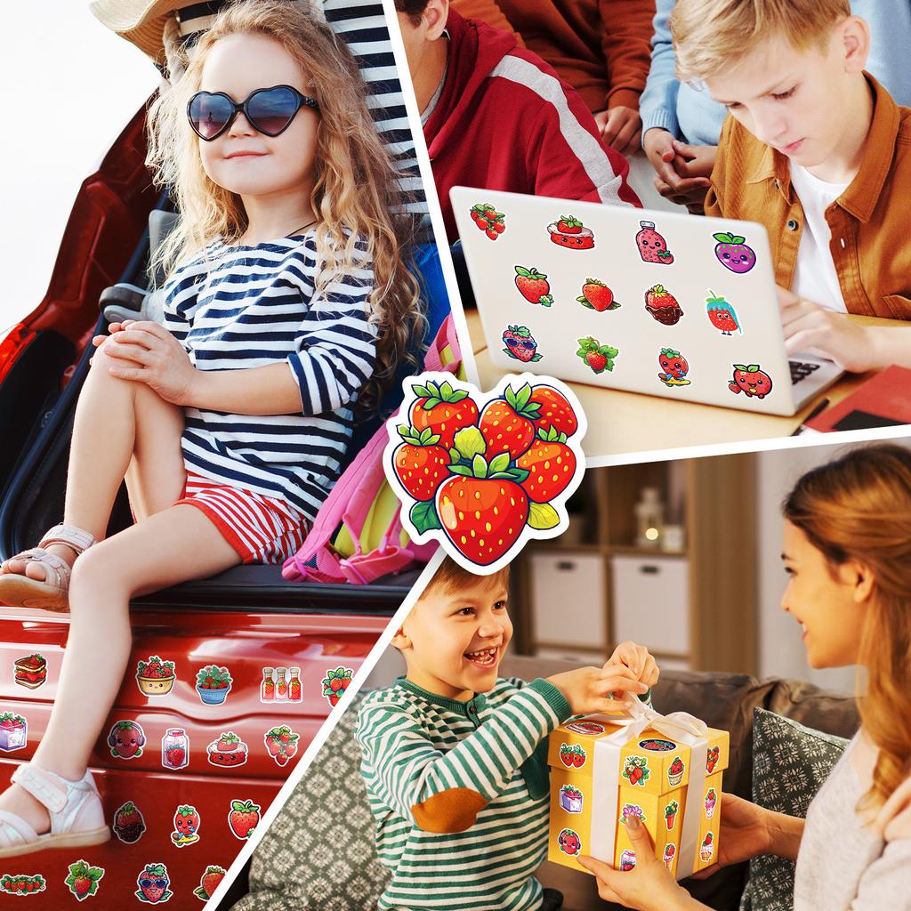 50 BUC Autocolante Drăguțe cu Căpșuni, Autocolante de Desene Animate cu Fructe și Deserturi cu Inimioare Fetișcane pentru Decorațiuni Personalizate