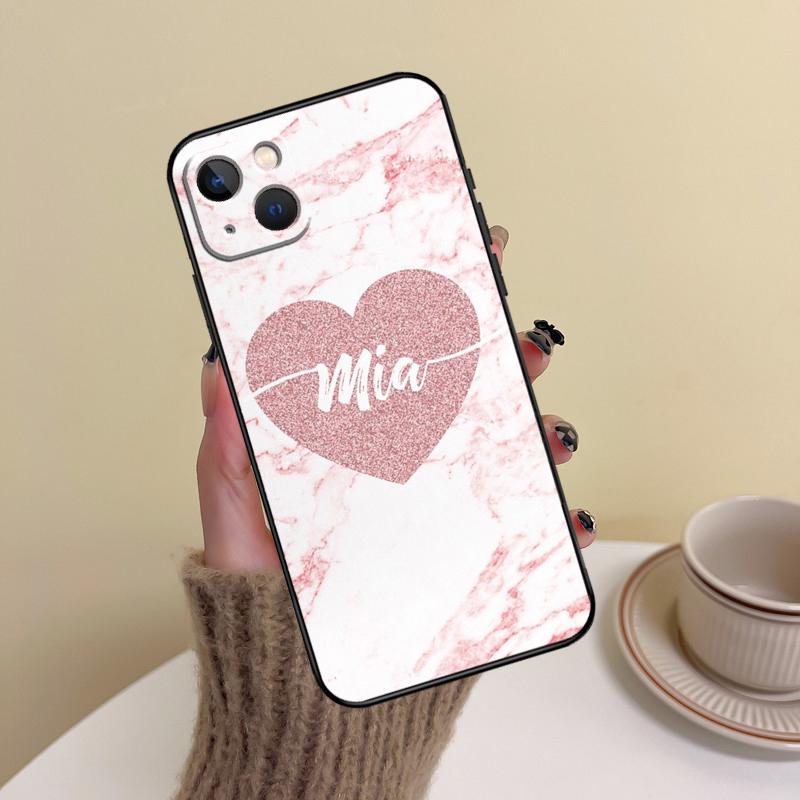 Personalised Name Initial Marble Pink Phone Case For iPhone 15 14 13 12 11 16 Pro Max Mini X XS XR Max 7 8 Cover Funda