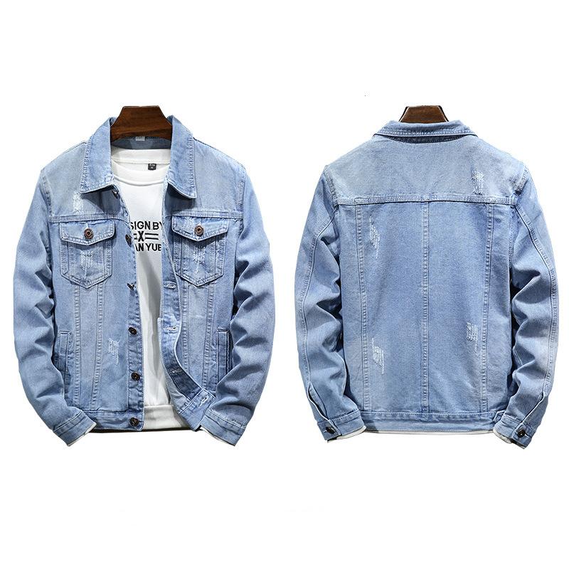 Herr Vår- och Höst Vindtät Jacka Tvättad Denimjacka Plus Size Denimjacka