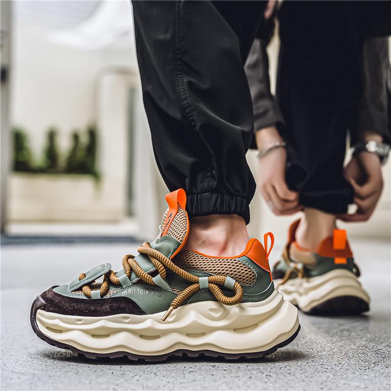 Fashion Designer Green Men's Trendy Sneakers Breathable Lace-up Chunky Casual Sneaker Male Platform Trainer Streetwear Running Shoes Men