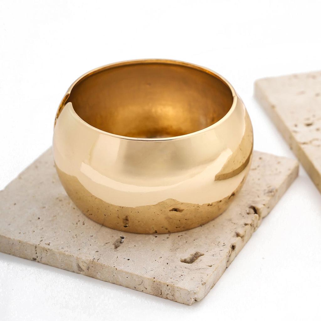 Punk Hip Hop Large Wide Cuff Chunky Gold Plated Bangles Bracelets for Women Minimalist Metal Spring Bangle Jewelry Gifts