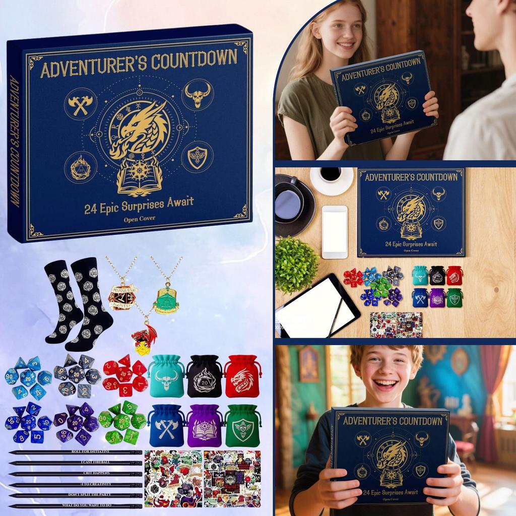 Dice Advent Calendar  For Boys, 24-Day Countdown Gift With Dice Set And Themed Pencils, Tabletop Game For Teens