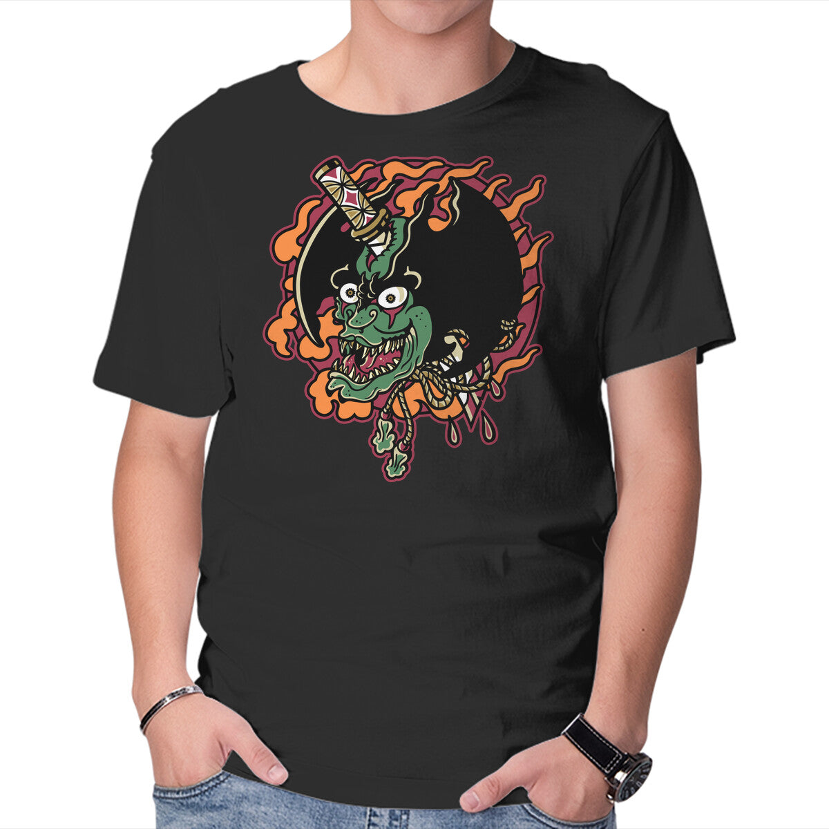 Unisex Crew Neck T-Shirt Slayed Devil Graphic Short Sleeve Casual Tee L