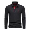 Trend Hub New Men's Deer Embroidery Polo Shirts Solid Color Long Sleeve Social Business Male
