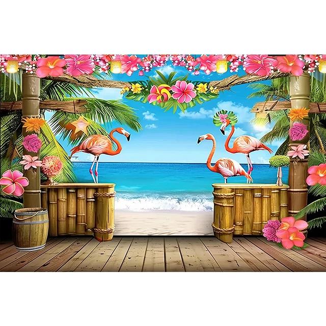 Bonvvie Photography Background Summer Beach Hawaii Luau Aloha Flamingo Holiday Party Decor Birthday Backdrop for Photo Studio