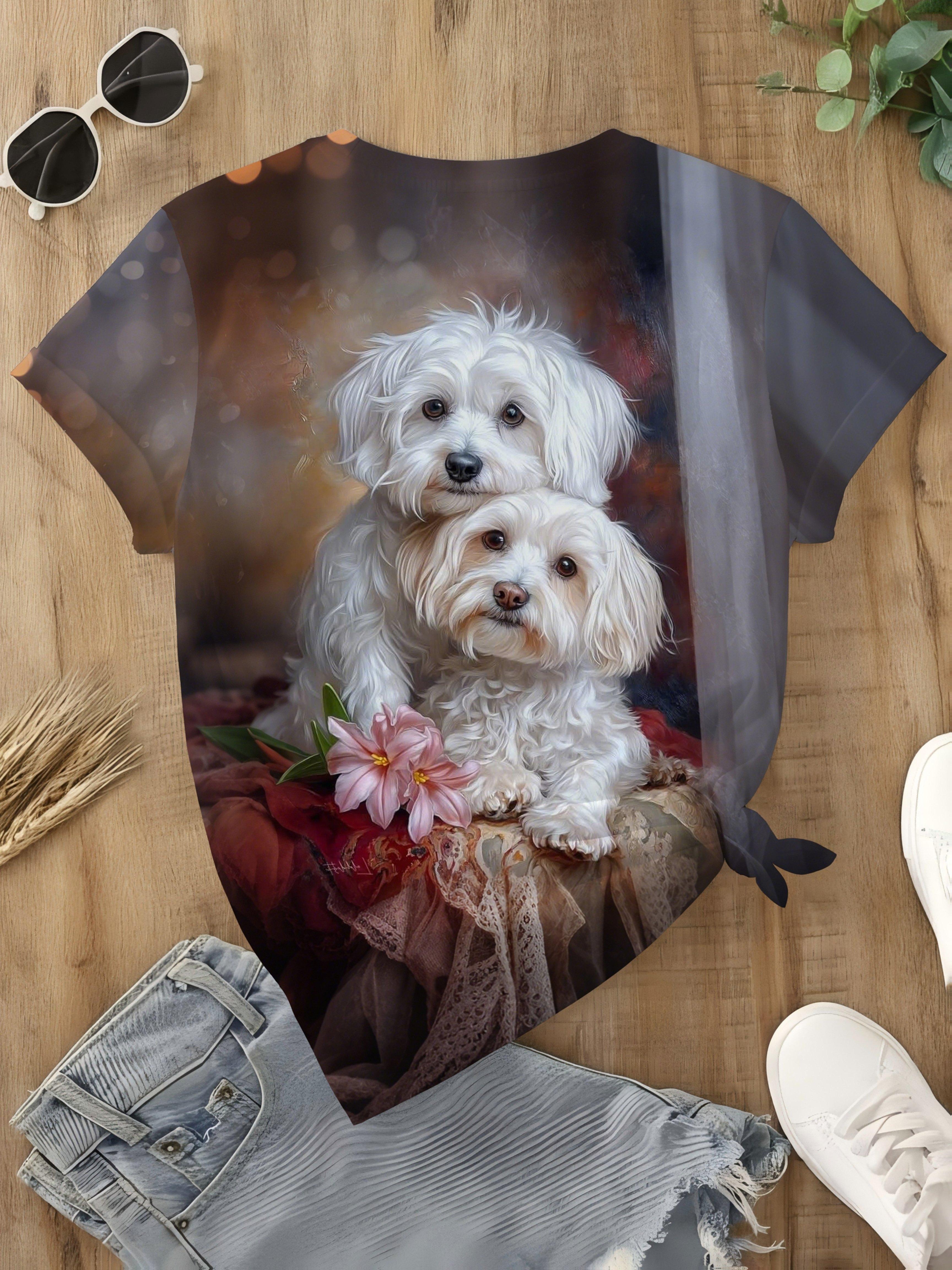 

Women S Short Sleeve T-Shirt - Dual Cute Dog Pattern Gray Top. Lazy Vibe. Low Saturation Colors. Soft And Quiet. Versatile Matching. Casual Wear. Esse S дубильная кора
