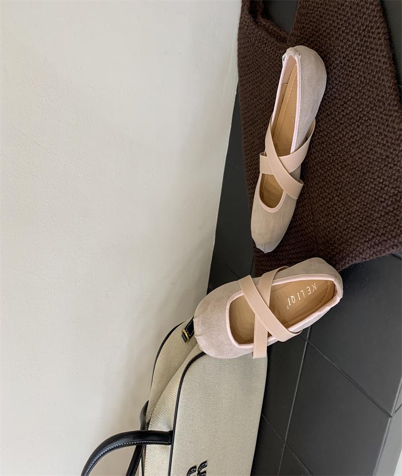 Flat-bottomed Ballet Shoes Female Retro Suede Single Shoes with Skirt French Fairy Style Mary Jane Women's Shoes
