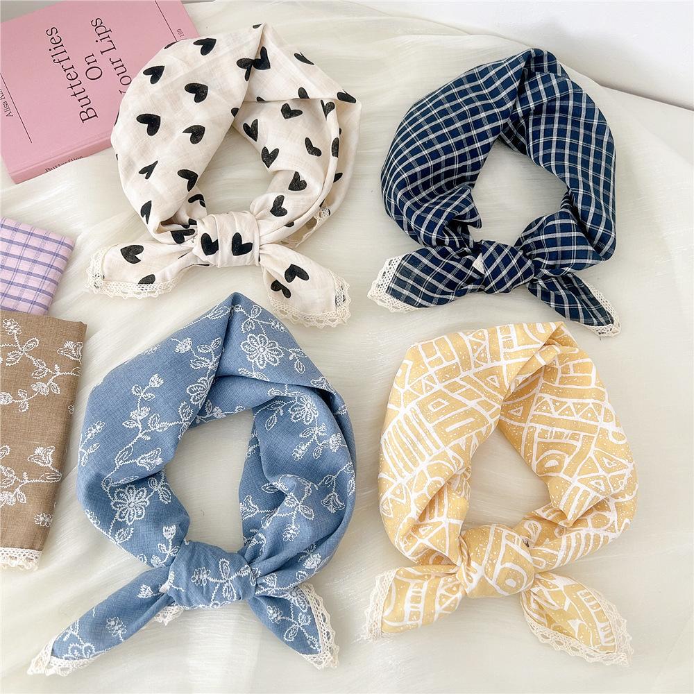 French retro cotton flower small scarf headband women's pure cotton thin bag head small scarf decorative square scarf headscarf