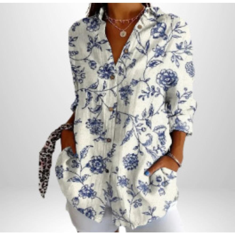 Plus Size Women Long Sleeve Button Shirt Solid Floral Casual Comfort Blouse
