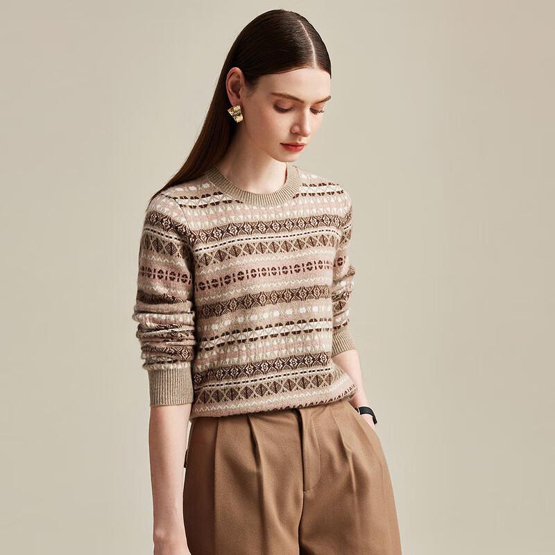 Zhaojun Women's Retro Jacquard Pure Cashmere Sweater