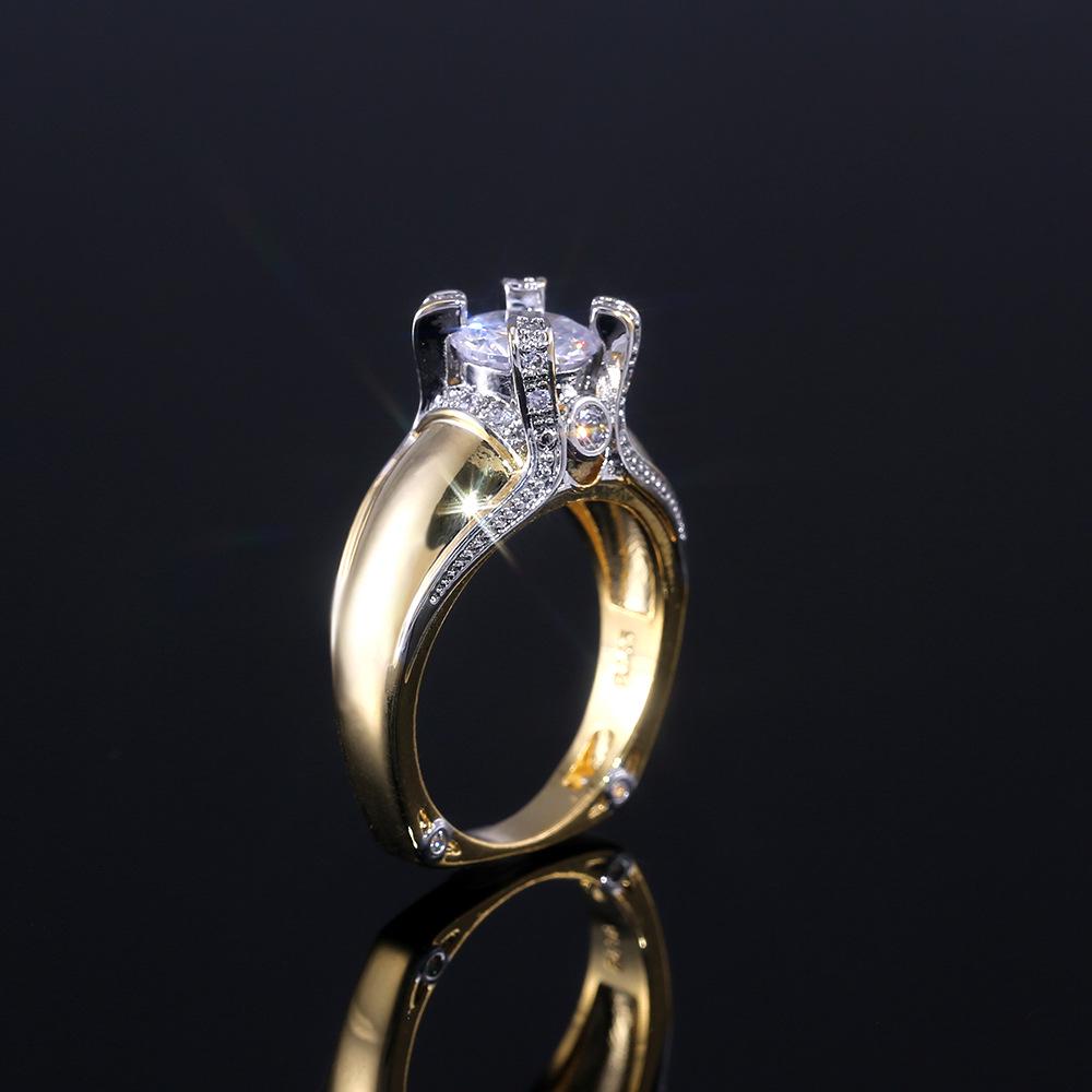 Yellow Gold Full Diamond Crown Ring, Creative Color Separation Engagement Ring For Women