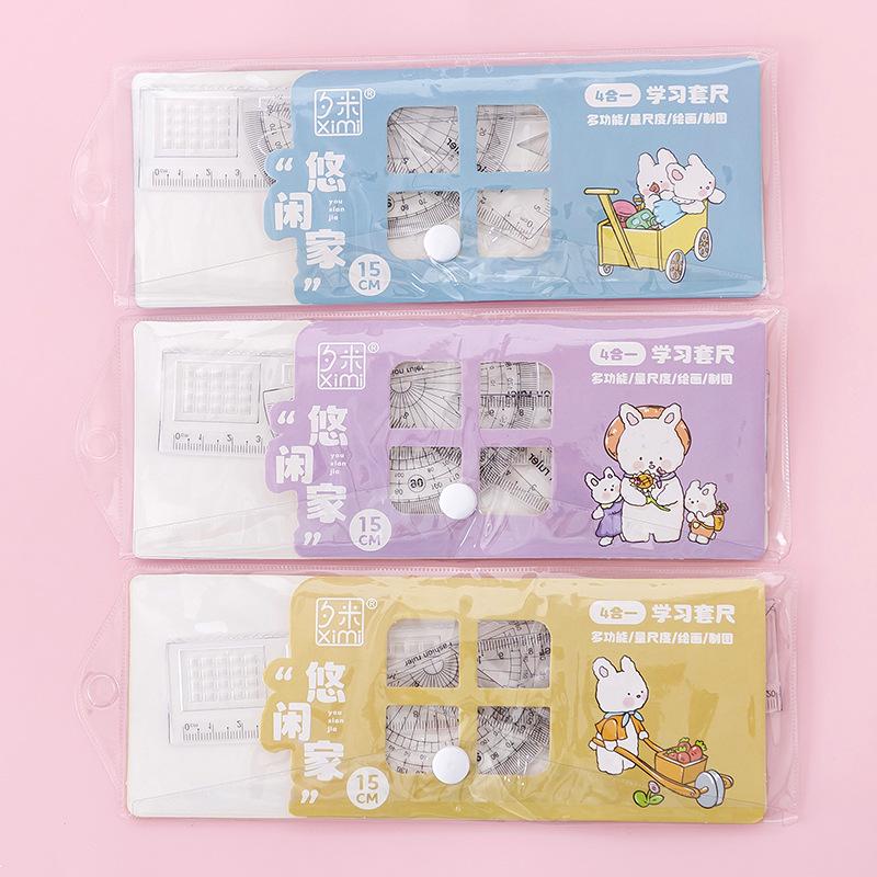 Simple Transparent Four Piece Ruler Set For Student Learning Stationery Supplies