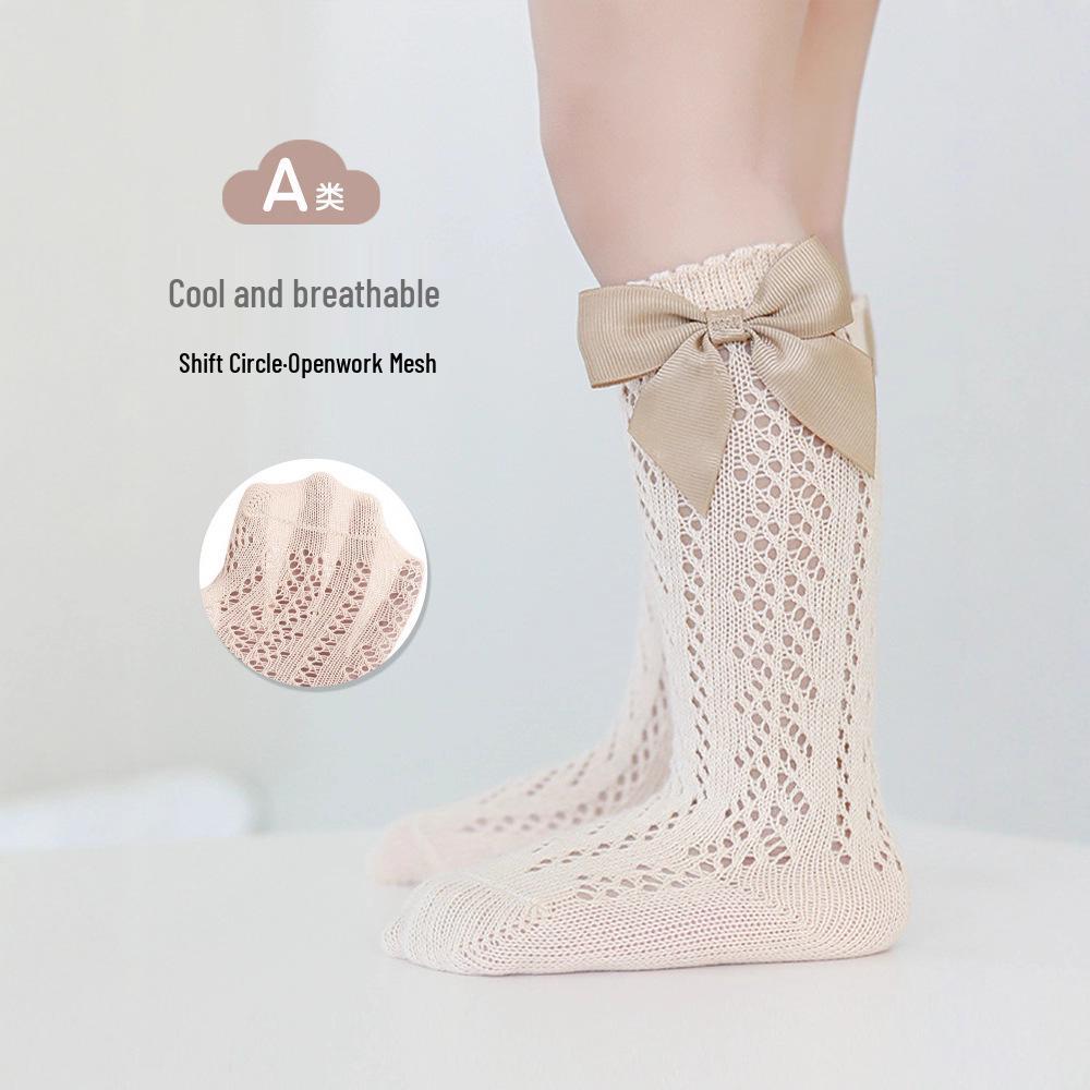 Baby Girl Bow Princess Mesh Over-the-Knee Socks - Breathable Spring/Summer Style