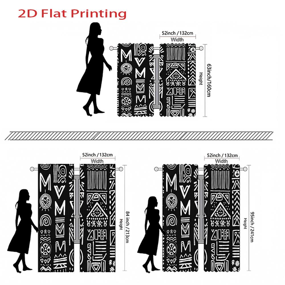 African Geometric Print Curtains Black White Semi Transparent Polyester Window Drapes Design Set Of 2 Made With Rod Pocket