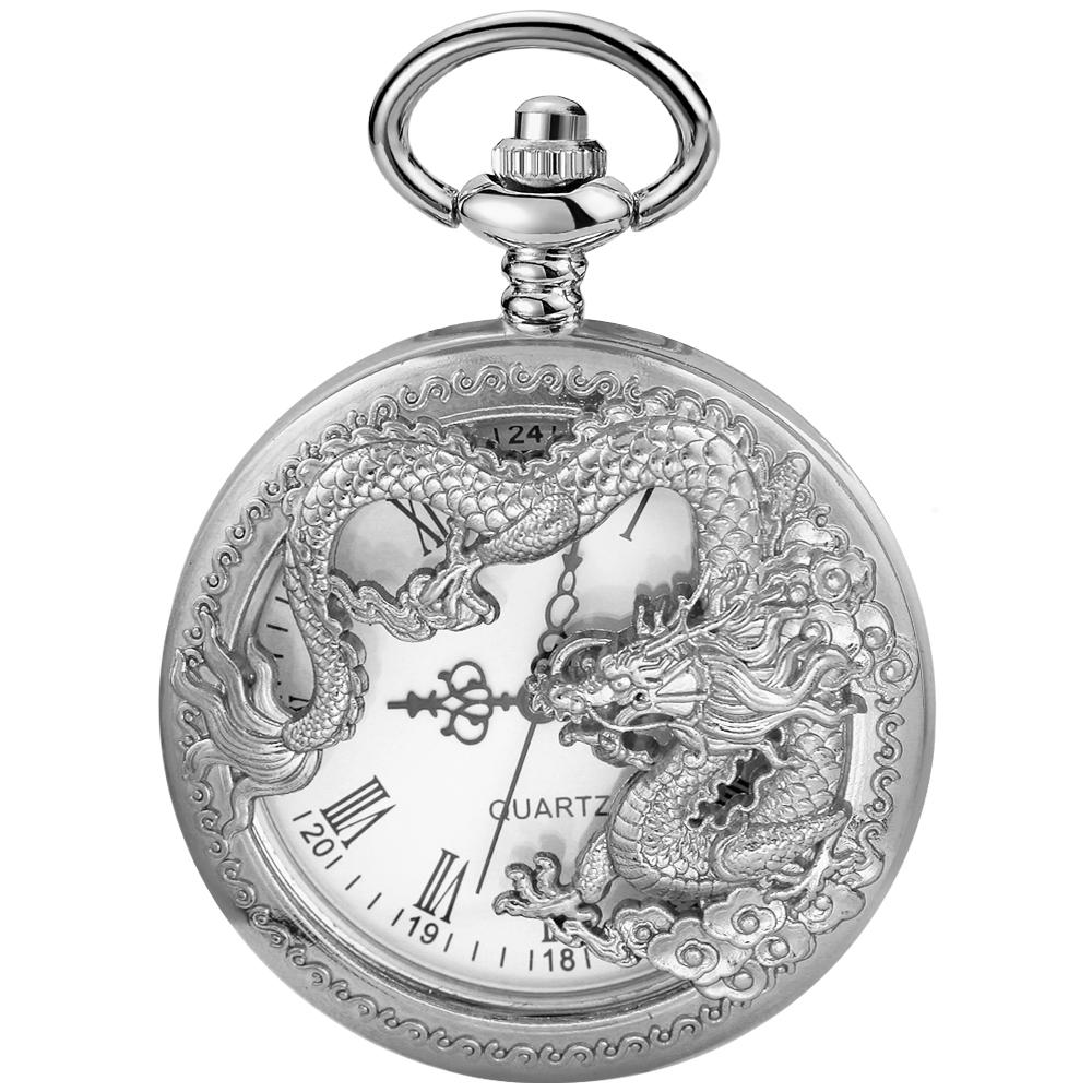 

Flying Dragon Embossed Hollow Digital Quartz Pocket Watch Men s High Quality Necklace Timing Pendant Women s Jewelry Gift Clock срібний