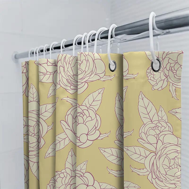Vintage Style Floral Shower Curtain Cream with Pink Red Peony Print Bathroom Decor, Room Divider Custom Size Available (60x72 in