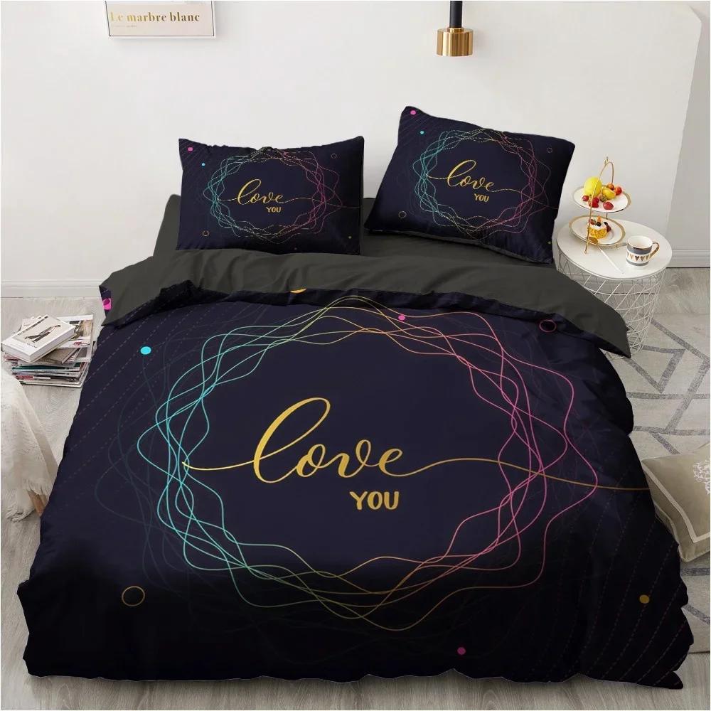 3D Black Bedding Set Pillowcase King Queen Full Single 200x200 Bed Linen Gold Design 3D Printed Duvet Cover Set for Teens Women