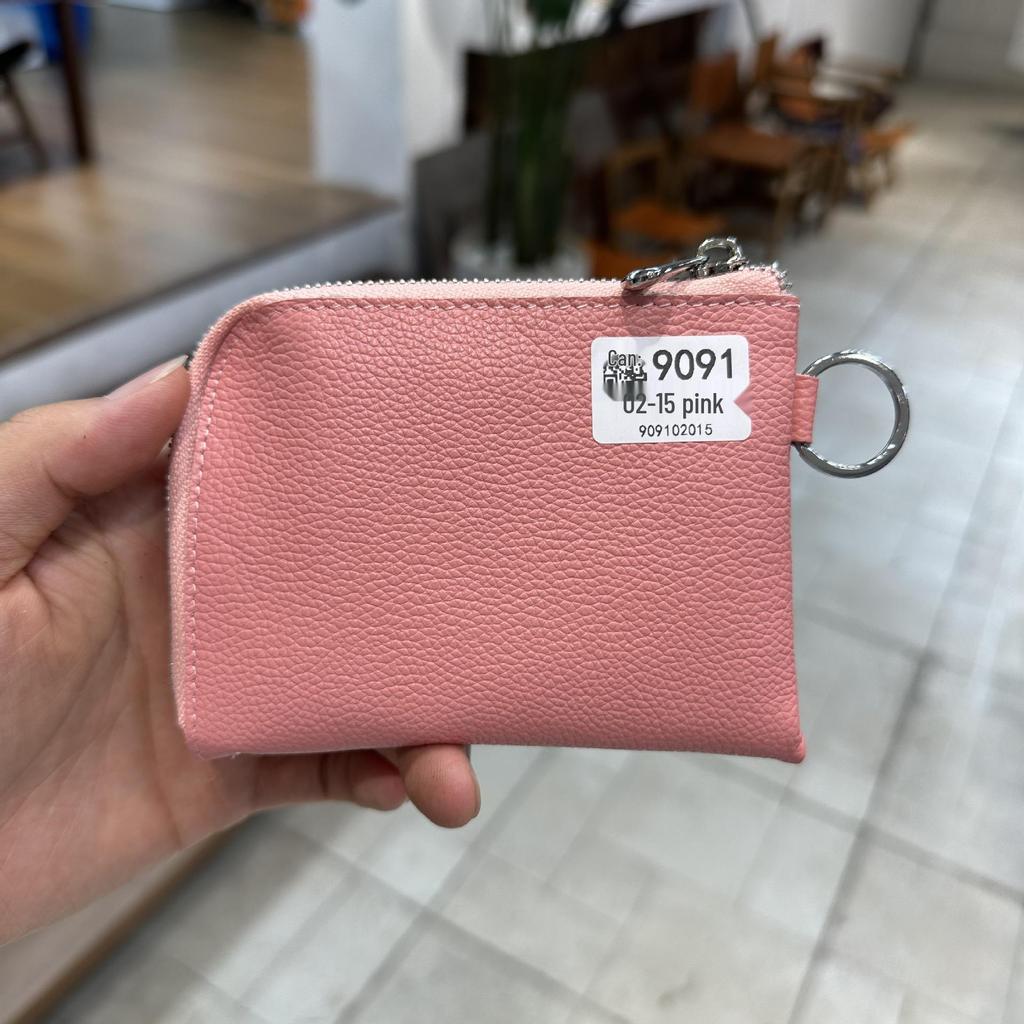 Genuine Leather Zipper Coin Purse & Card Holder with Key Ring