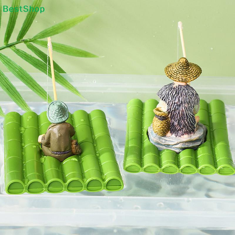 Floating Aquarium Decor Miniature Garden Decor Old Man Fishing Floating Raft Design Fish Tank Landscape Decoration