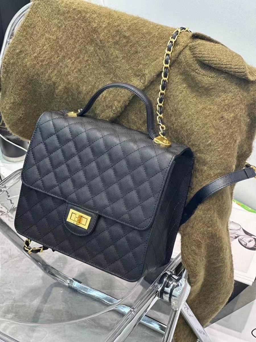 

Женская сумка, новая британская мода, высококачественный рюкзак Caviar, сетчатый рюкзак на одно плечо, большая вместимость, лакированная кожа 25x11x21cm чёрный