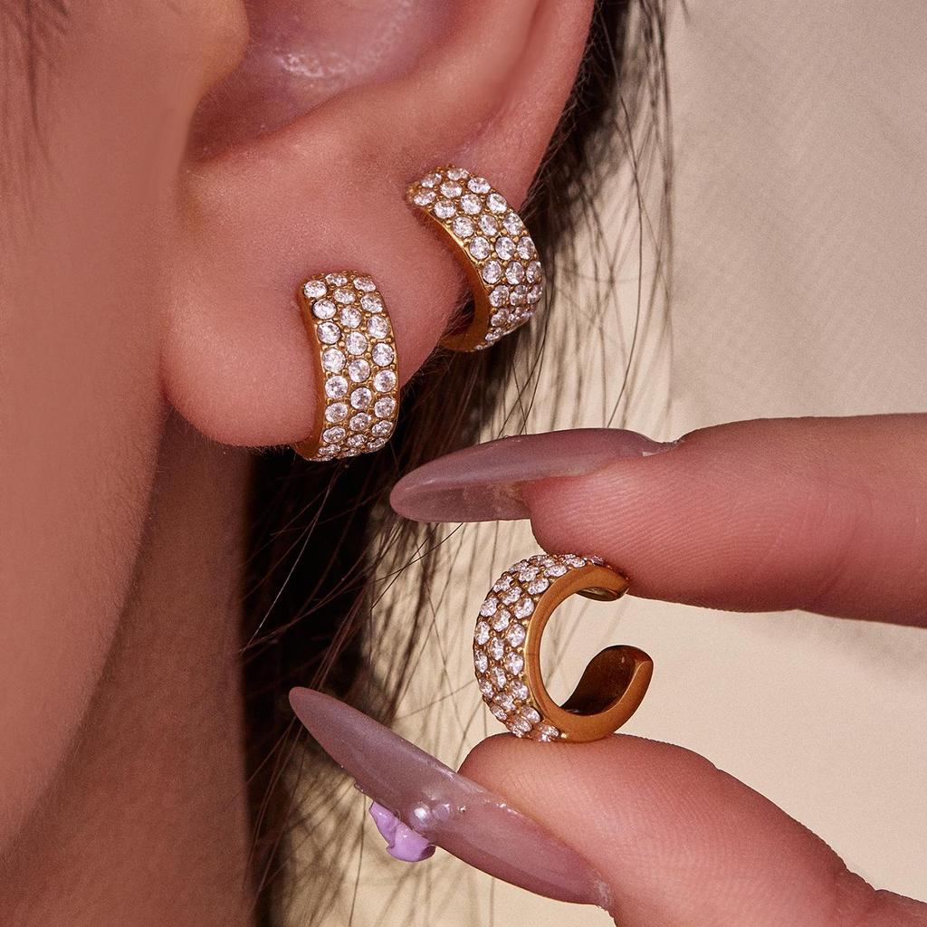 Oumeka Zlatem plátovaná náušnice zirkonového diamantu 18K - Nerezová ocel, která nebledne