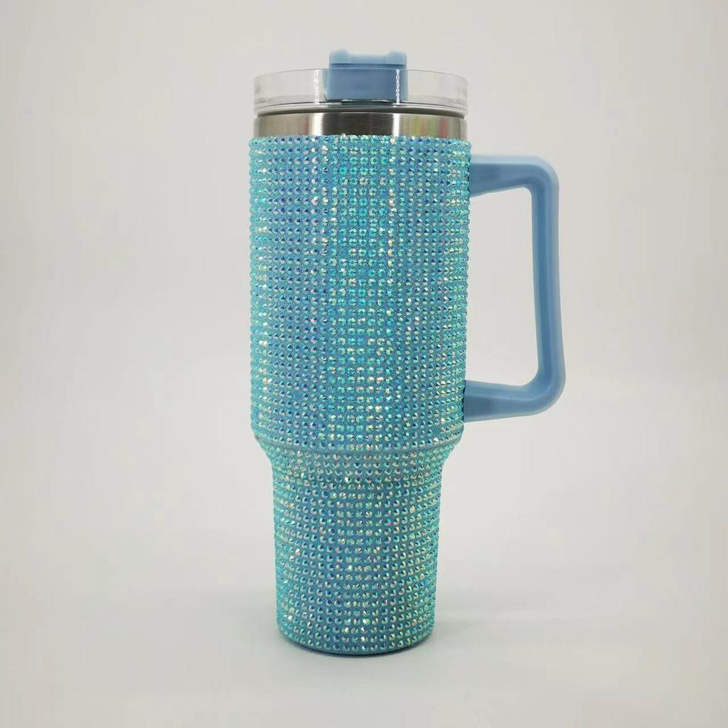 40oz Zircon Thermos Cup with Handle 304 Stainless Steel Large-capacity Vacuum Coffee Insulated Bottle Portable Car Flasks