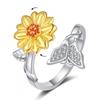 Mote Fidget Spinner Ring Angst for Kvinner Flere Krystall Solsikke Fingerringer Roter Anti Stress Zirkon Bryllupsgave