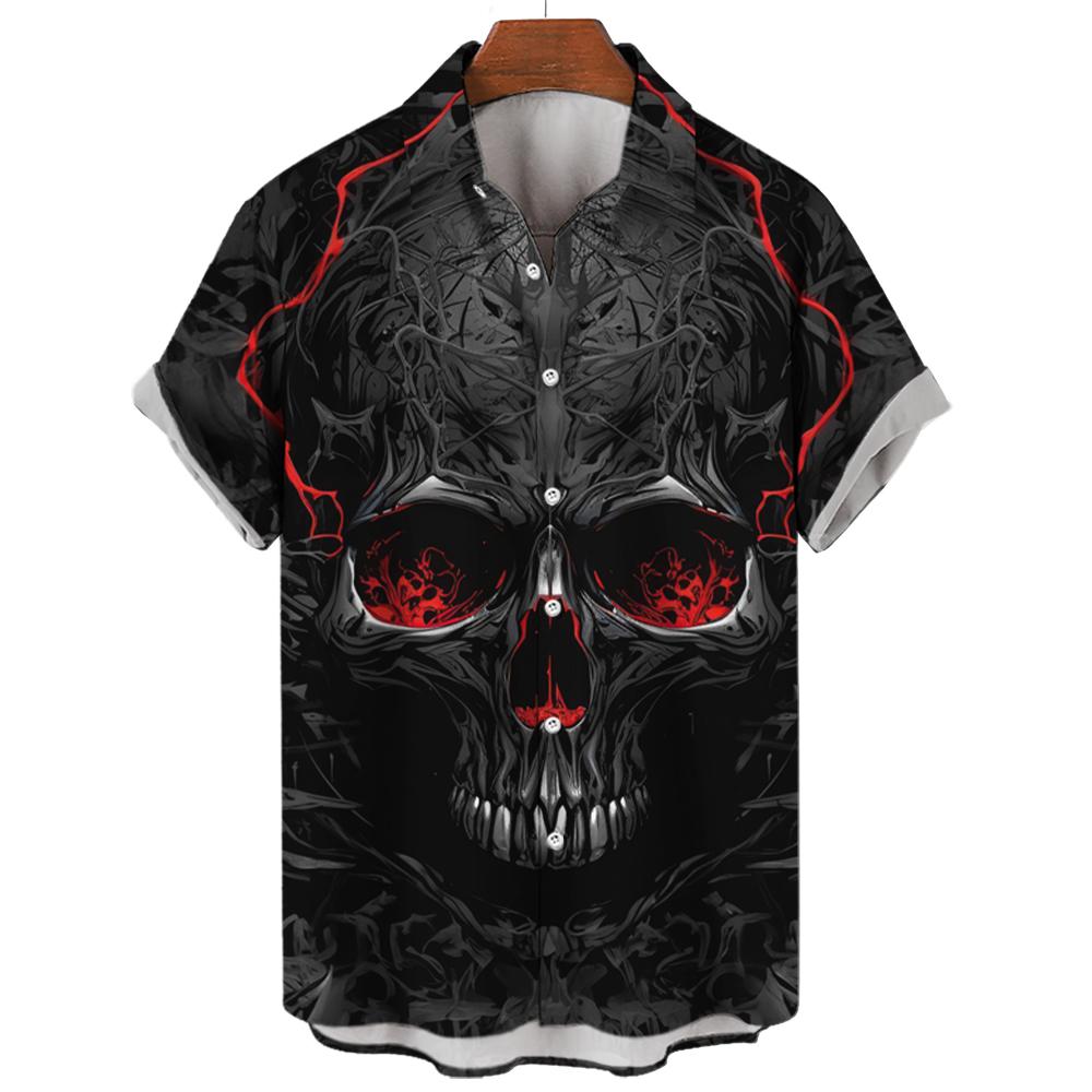 New Vintage Skull Men's Shirts Lapel Streetwear Shirt For Men Street Hip Hop Short Sleeve Top Party Summer Hawaiian