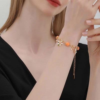 Adjustable New Design Gold Plated Stainless Steel Fruit Orange Flower Bracelet Women's Girl Luxury Gifts