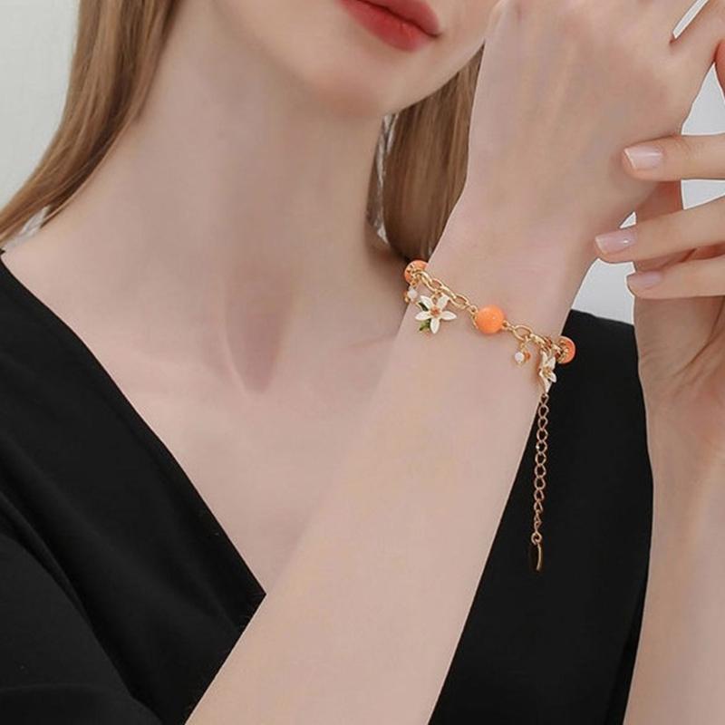 Adjustable New Design Gold Plated Stainless Steel fruit Orange Flower Bracelet Women's girl Luxury Gifts