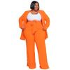 European & American Plus Size Women's Professional Casual Two-Piece Set - Long Sleeve Top & Pants with Tie