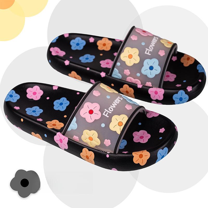 

Тапочки с цветами Сладкие тапочки с цветами Нескользящие тапочки для ванной на одной линии для ношения тапочки на мягкой подошве для улицы 40-41 чёрный