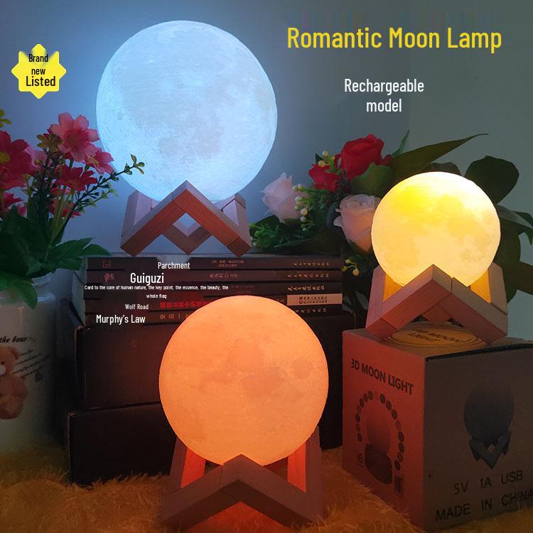 Moon Lamp USB Charging LED Night Light, 7-Color Touch, Creative Bedside Planet Lamp, Perfect Birthday Gift.
