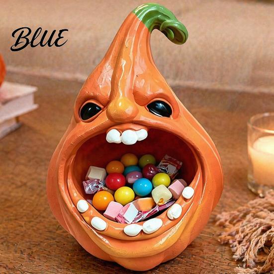 Pumpkin Candy Holder Big Mouth Storage Box Halloween Figurine Resin Jewelry Tray Key Tray Trinket Keys for Home Office Desk Decor