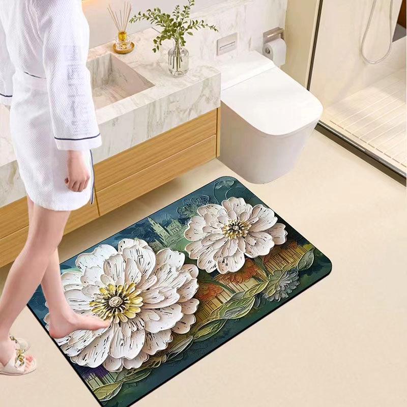 Soft, Non-Slip Daisy Diatom Mud Bathroom Mat - Quick-Dry & Thick Water-Absorbent Floor Mat