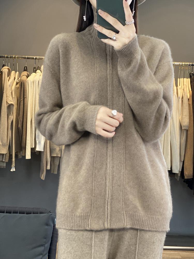 High Neck Warm Zipper Knit Cardigan - Women's Fashion, Age-Reducing Lazy Style, Autumn/Winter Outerwear