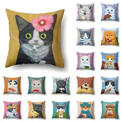 Taie D'oreiller De Canapé Chat Mignon, Coussin Imprimé Animal Pour Animaux De Compagnie, Taie D'oreiller Décorative Pour La Maison