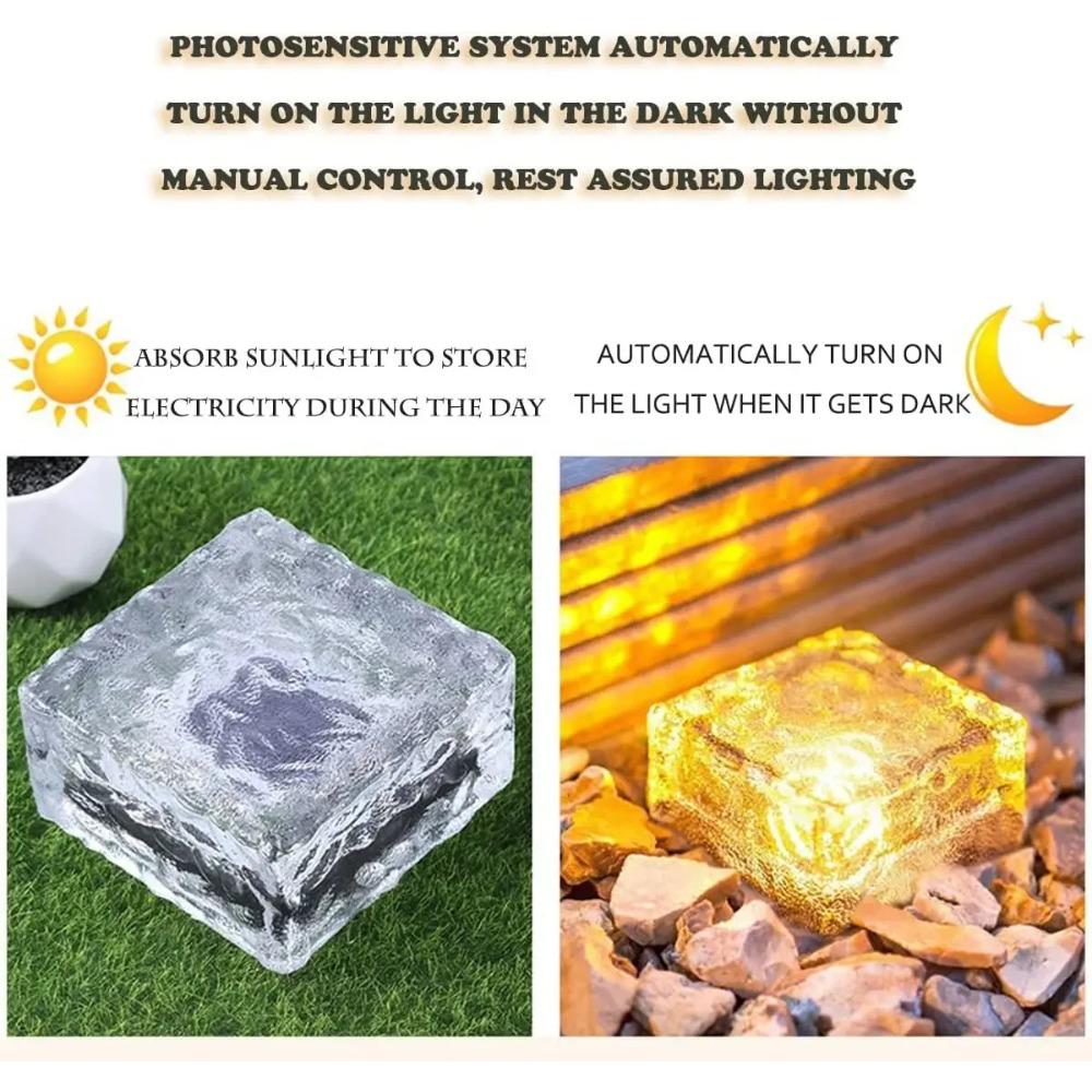 Solar Powered Ice Cube Lamp Glass Brick Landscape Square Glass Outdoor Road Courtyard Garden Decoration